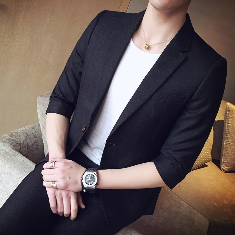 (Блейзер + брюки) мужской летний костюм 2017 Новый бренд с коротким рукавом