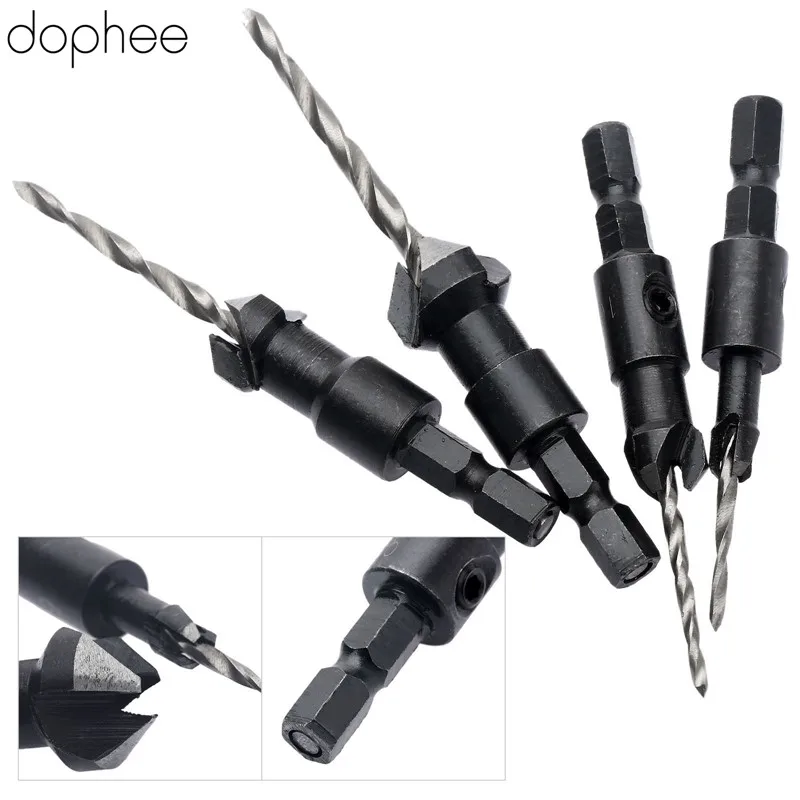 Dophee 4 шт. быстрая смена 2,5 мм шестигранный хвостовик HSS Плотницкие зенковки сверло кольцевая пила деревообрабатывающий мини-дрель+ ключ, дюймовый стандарт#6/10/13/16