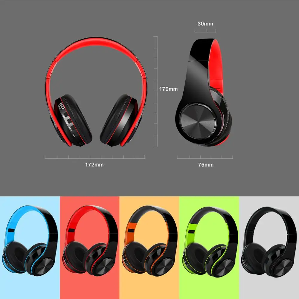Красные беспроводные Bluetooth наушники, Складные стерео наушники, супер бас гарнитура, микрофон, 5 цветов, для спорта, громкая связь, контроль шума