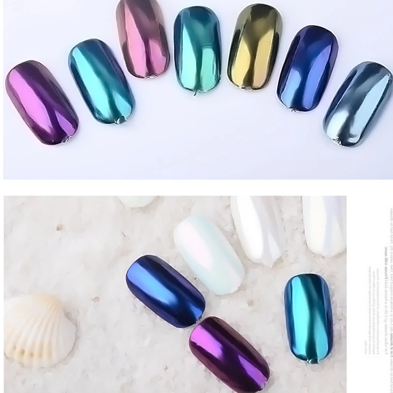 2 ml/box раковины ЗЕРКАЛО Хамелеон Блестящие Блестки для ногтей порошок Aurora Pearlescen