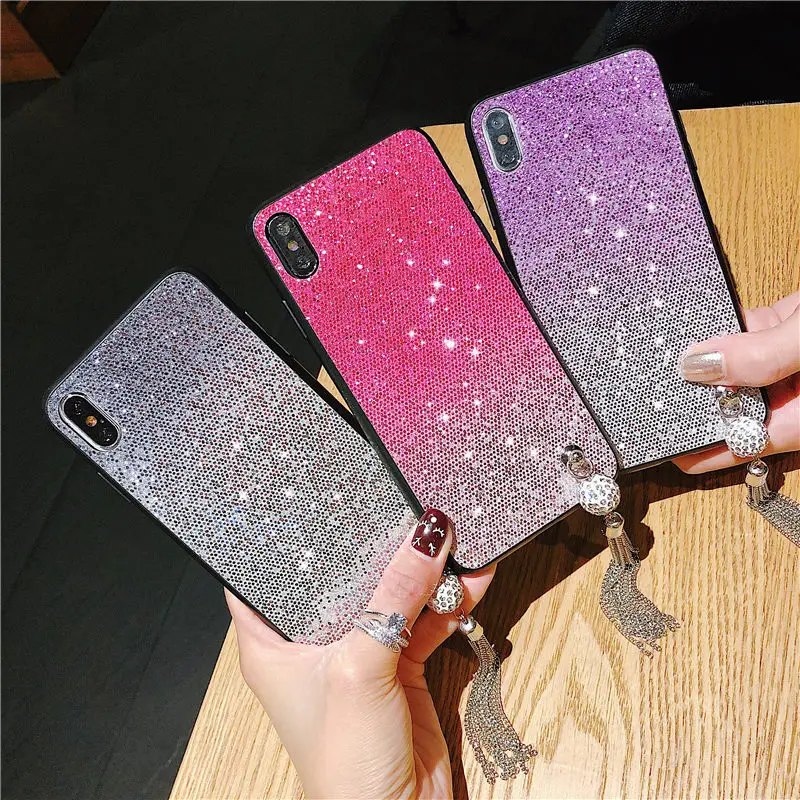 Кристальный алмазный кулон градиентный чехол с блестками для iPhone X Xs Max XR 6 6S 7 8 Plus 5