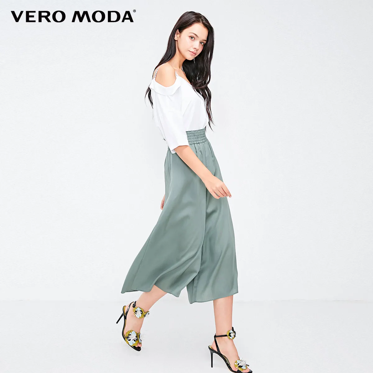 Vero Moda новые женские свободные с высокой посадкой широкие брюки повседневные | 31836J517 - Цвет: Balsam green