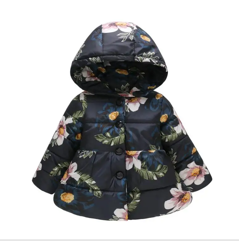 Baby Girl Winter Coat Toddler Girls Coats and Jackets Floral Hooded Warm Cotton Outerwear For Kids Jacket 1-5Y |