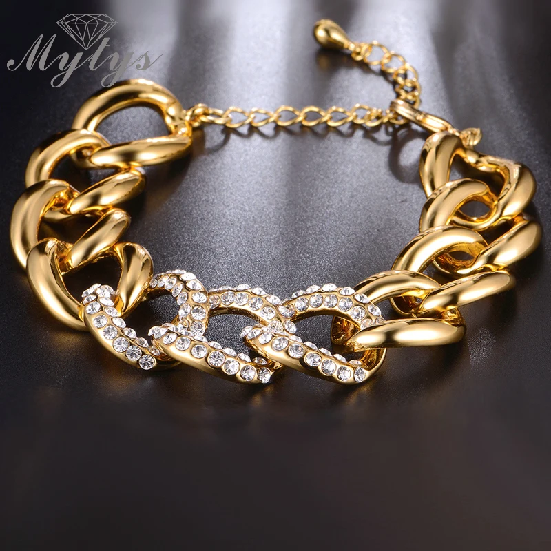 Браслет Mytys с цепочкой желтый золотой цвет большие связи браслет цирконием