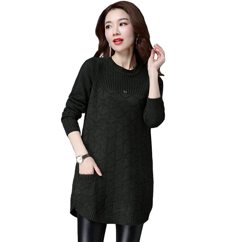 Женская одежда длинный свитер женский с круглым вырезом корейские женские
