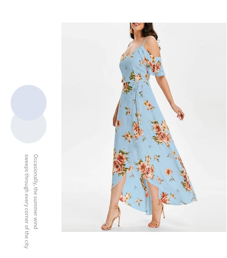 Vestido verano, Женское Платье макси с коротким рукавом и открытыми плечами, летнее платье больших размеров с цветочным принтом, сексуальное длинное платье