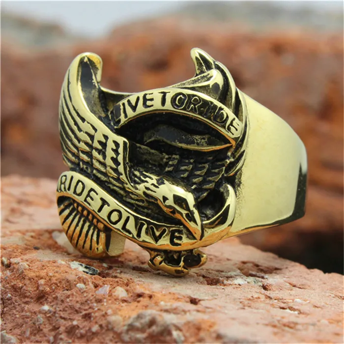 1 шт. заводская цена кольцо LIVETORID RIDETOLIVE Eagle Gloden из нержавеющей стали 316L - купить по