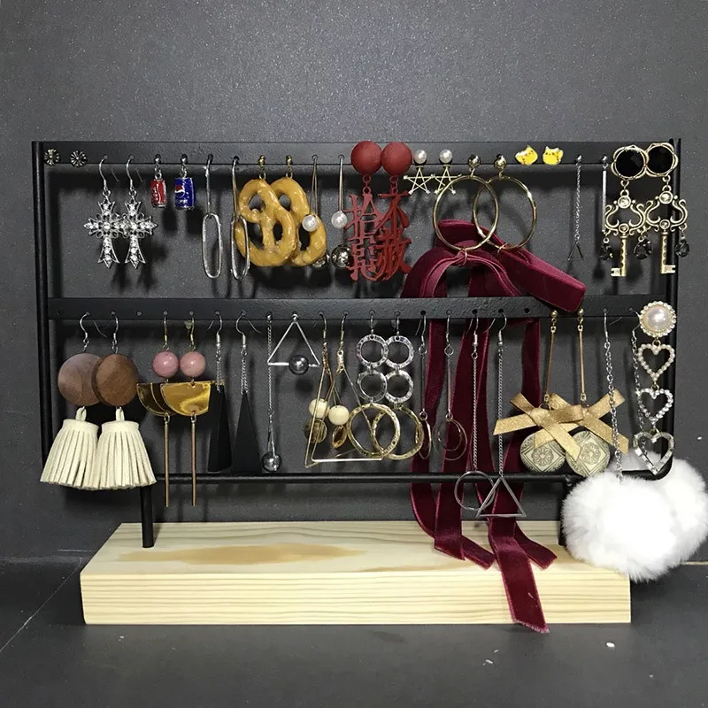44 Отверстия ювелирные изделия Органайзер Стенд черный и белый цвет железа с деревянным ремеслом серьги держатель модные стойки для показа сережек