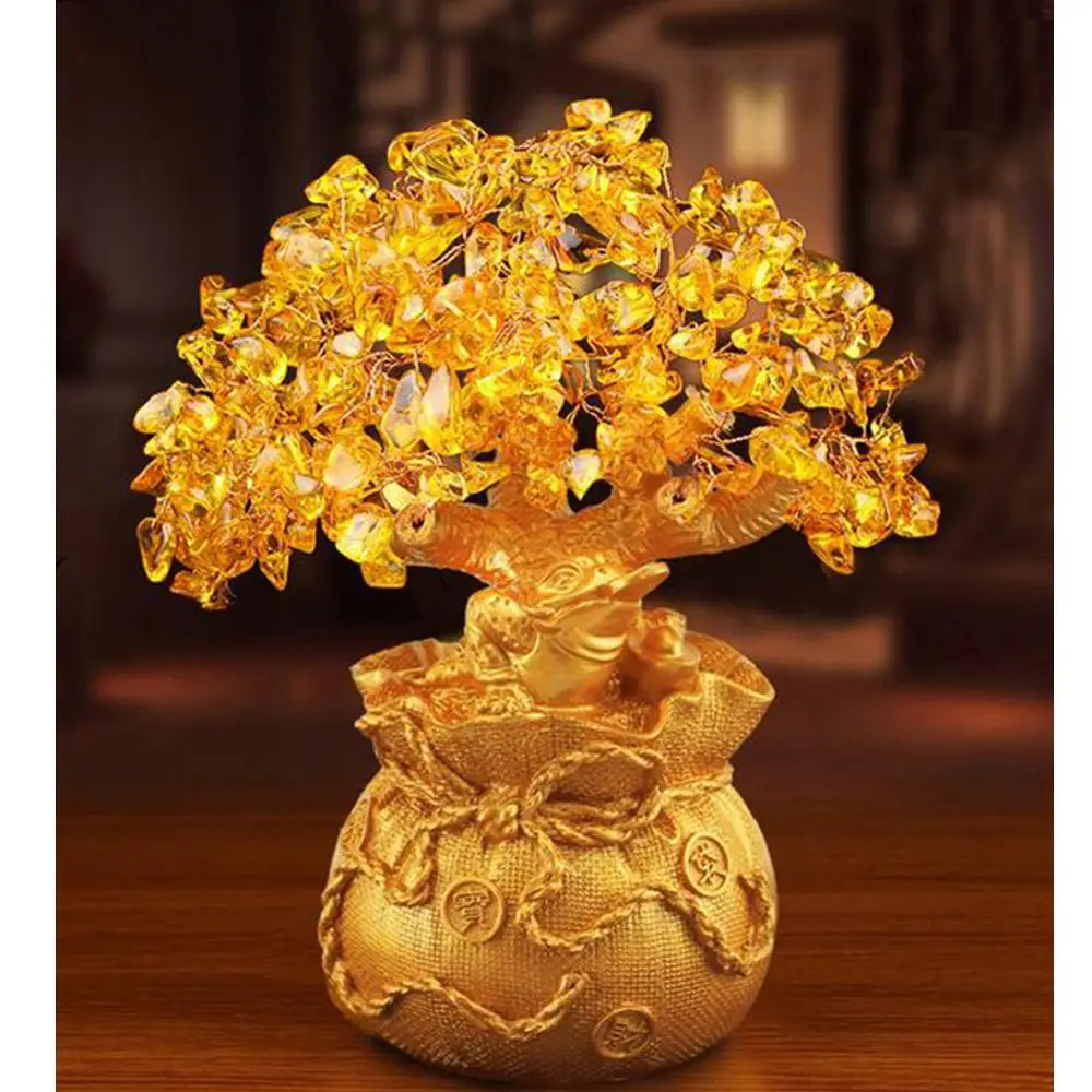 Feng Shui Natural Yellow Quartz Crystal Money Tree Decoration for Wealth and Luck | Figurines &amp Miniatures