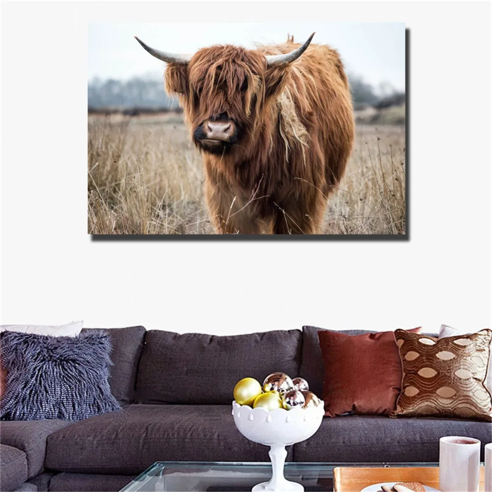 Highland корова настенное искусство холст печать реалистичные животные настенные