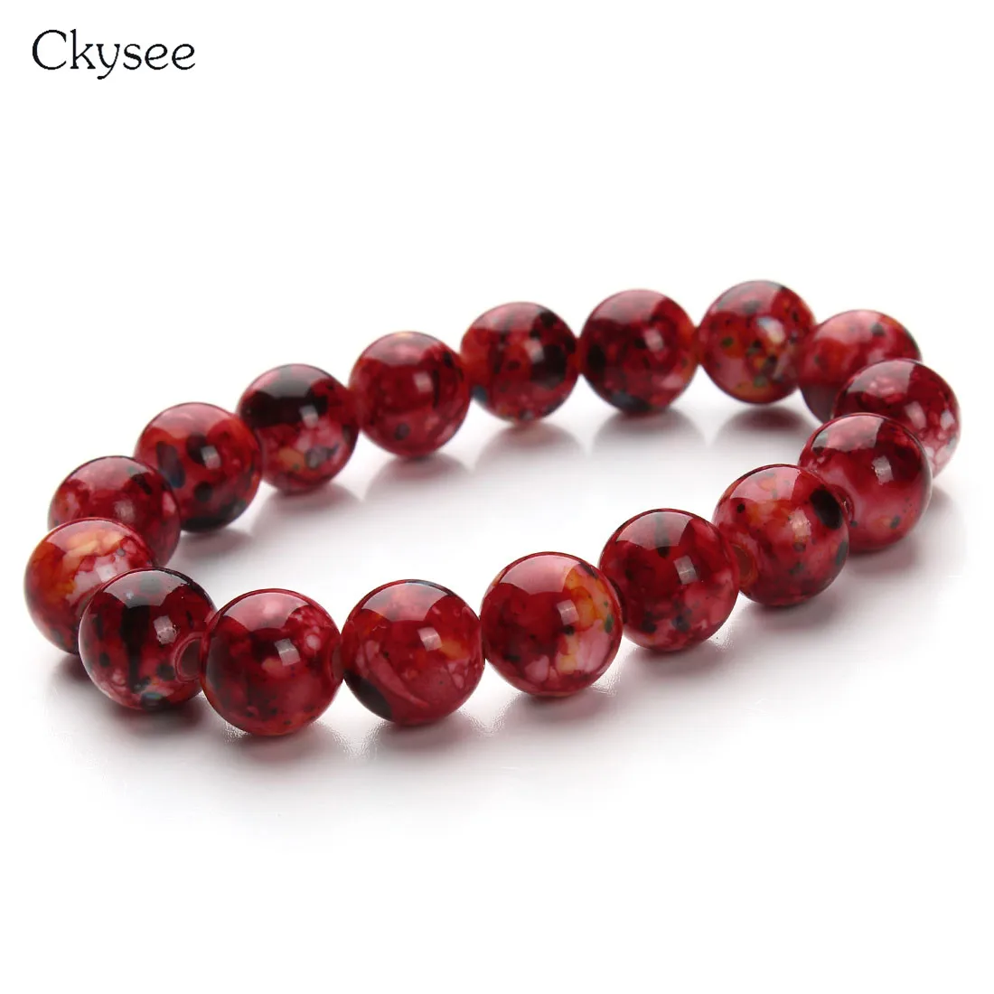 Red Ckysee Новинка ручной работы бусина из смолы Стрейчевые браслеты из бусин для женщин модные яркие цвета 12 мм браслет с пластмассовыми бусинами 20 см - Окраска металла: Red