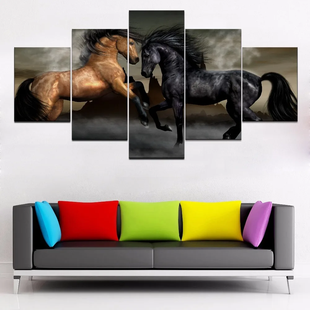 Холст стены Книги по искусству фотографии 5 шт. животного истик лошадь Картины Home