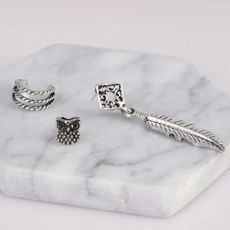  6 шт. серьги в стиле бохо набор из перьев Будды совы листья древние тибетские