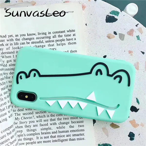 Мягкая силиконовая задняя крышка с 3D рисунком милого кота Ститч Минни для iPhone 6 6s X XR Xs Max 7 8 Plus, чехлы для телефонов Fundas Coque Capa - Цвет: Green Crocodile