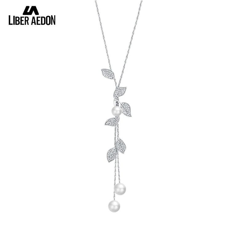 Liber Aedon женское ожерелье Simluated pearl фианит лист кулон серебряный цвет свитер цепь