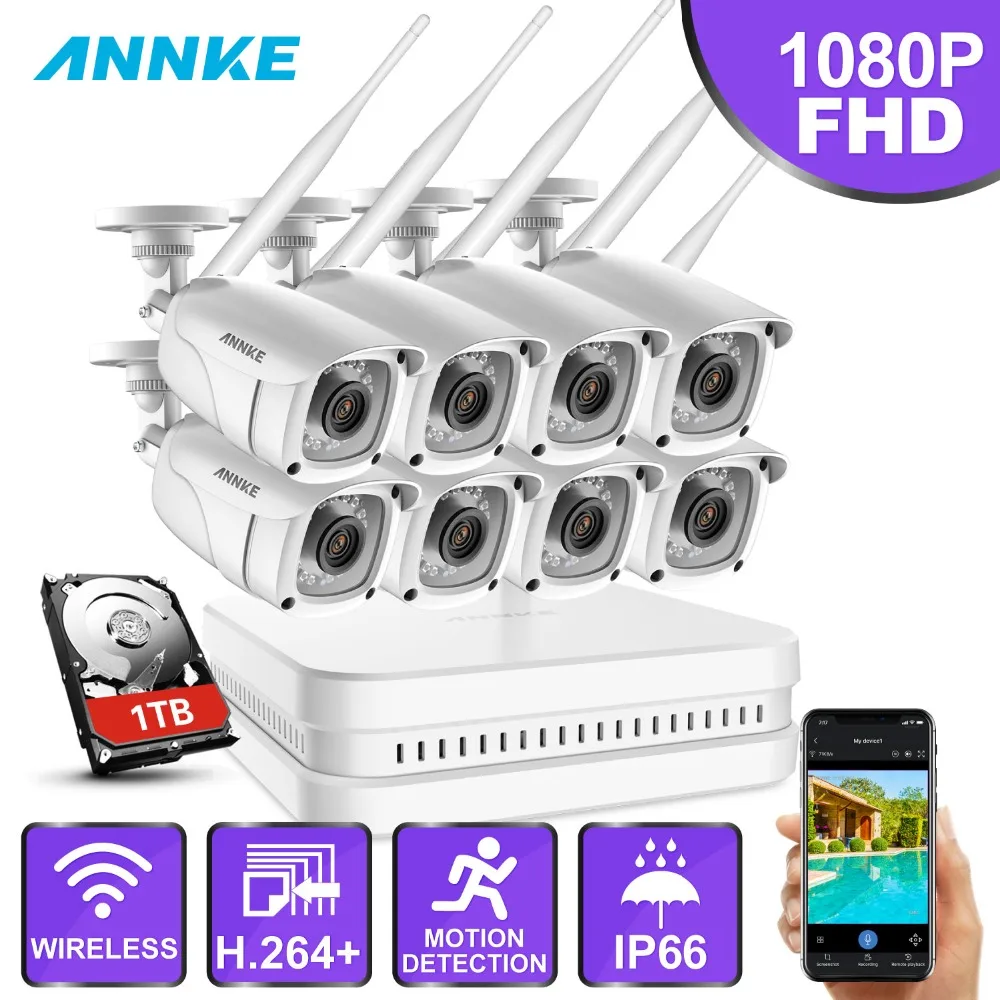 ANNKE 8CH HD 1080P Wi-Fi NVR системы видеонаблюдения Системы с 8X2 Мп пуля Всепогодный IP Камера 100ft Ночное видение с умным инфракрасным