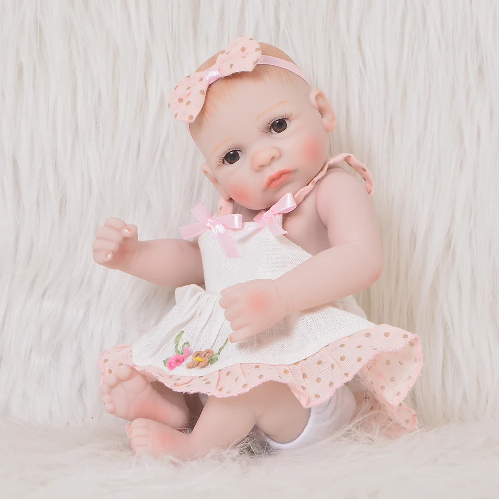 Ручная работа 11 дюймов Peanut Baby Toy полный силиконовый винил Принцесса Мини Reborn девушка кукла одежда розовое платье для детей подарки на день рождения