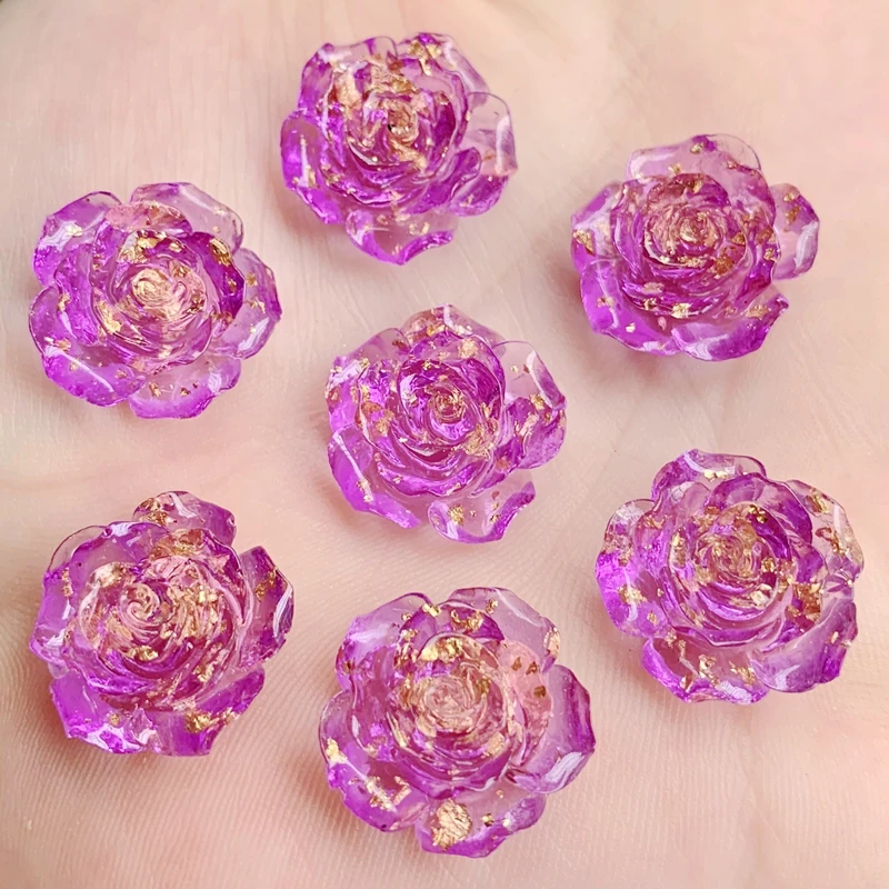 Блестящие 3D Цветы из полимера, розы Дизайн DIY украшения оболочки горный хрусталь фиолетовый кристалл драгоценный камень 10 шт 18 мм-HY253