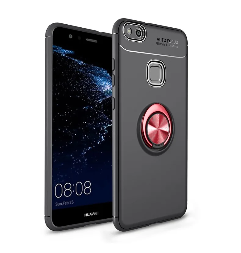 Black Red 360 Вращающийся на палец чехол-подставка с кольцом для huawei P10 Lite P 10 Plus Автомобильный кронштейн задняя крышка для huawei P10 Lite мягкий чехол для телефона из ТПУ - Цвет: Black Red