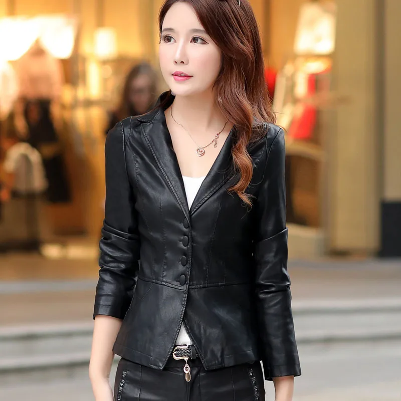 Куртка женская из искусственной кожи с треугольным вырезом 2019|pu coat|faux leather jacketleather