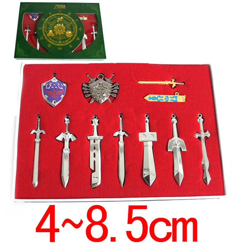 14PCS/Set The Legend of Zelda weapons sets Alloy Link skyward sword &amp keychains shield necklace toys for collection | Игрушки и хобби