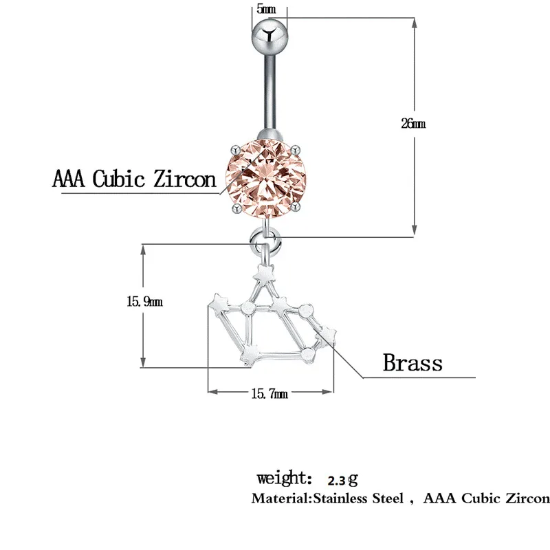 Cxwind золото уникальный Зодиак СТРЕЛЕЦ Шарм в форме звезды пупка пирсинг для