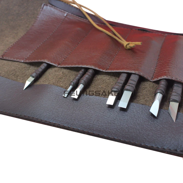 

7pcs/lot White Steel Seal Cutting Knife Set Carving knife Stone Engraving Seals Tools,Letter Engraving Tool with Leather Handle