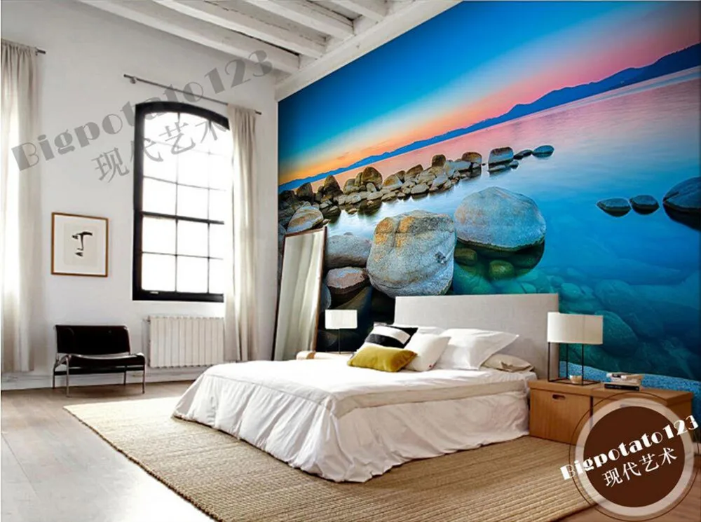 Custom 3d murals Beautiful fire clouds blue sky stone lake scenery papel DE parede living room sofa tv wall bedroom wallpaper |