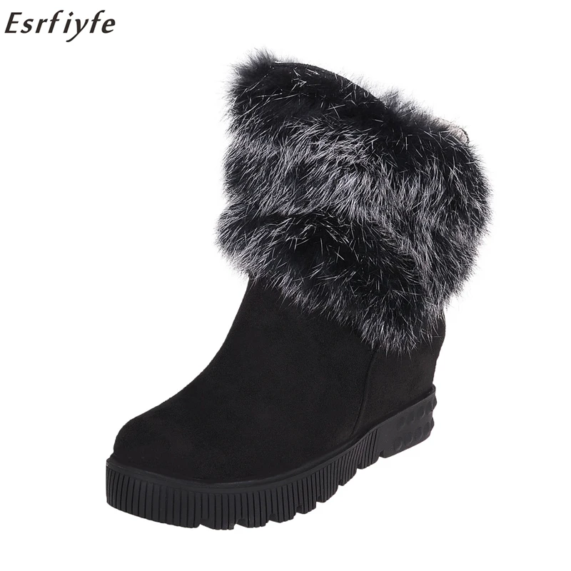 ESRFIYFE New Fashion Women Flat Ankle Snow Boots Fur Winter Warm Shoes Round-toe Female Flock Leather | Обувь