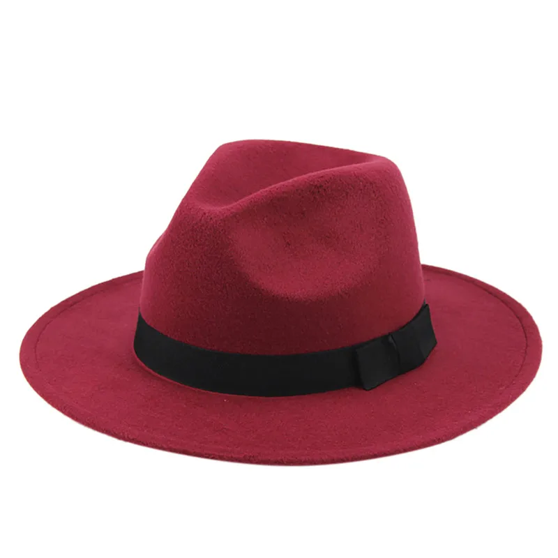 Wine red KLV женские элегантные черные красные шерстяные фетровые шляпы с широкими полями Женские французские классические королевские винтажные шляпы сомбреро с поясом осень - Цвет: Wine red