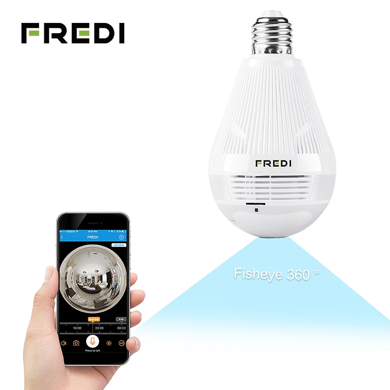 FREDI 960P рыбий глаз Wi Fi наблюдения безопасности 360 градусов угол обзора лампа камера