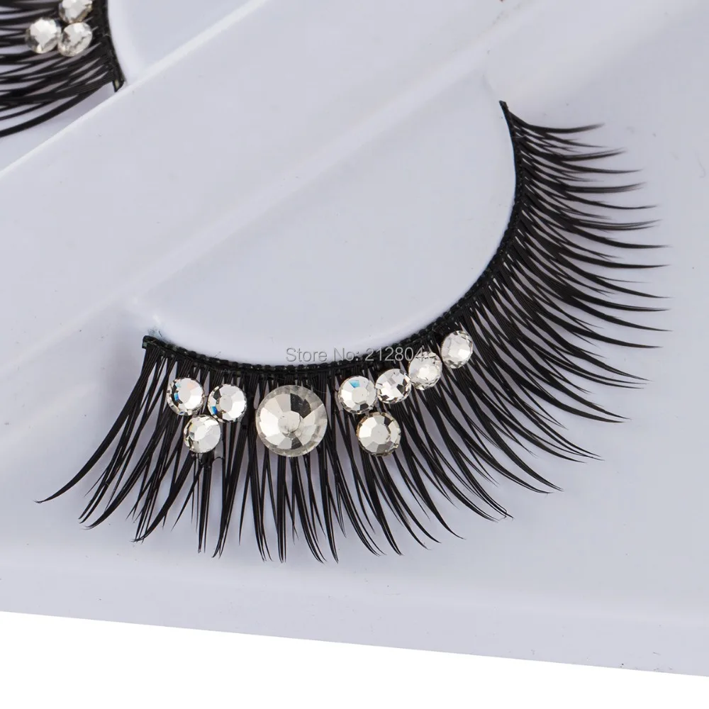 Ручной работы Natural Fake черные длинные со стразами Накладные ресницы Красота