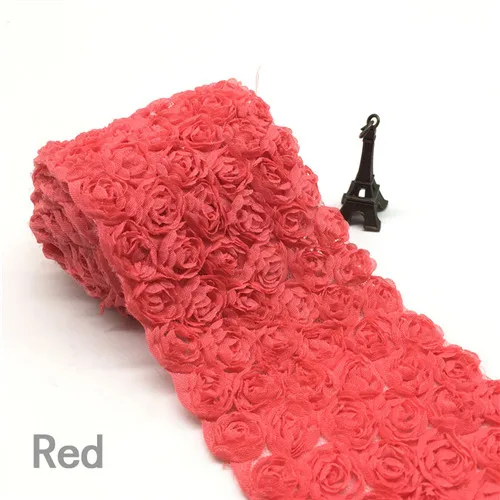 Red 1 ярд/Лот разноцветный 6 ряд кружева Искусственный цветок Роза ширина 3D шифон Вышитые Кружева отделка Лента ткань, аксессуары для DIY - Цвет: Red