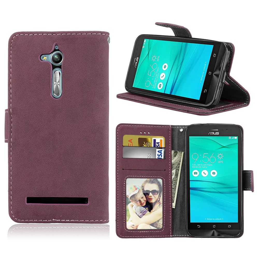 Чехол бумажник для ASUS Zenfone GO TV ZB500KL ZB500KG откидной матовый чехол с 3 отделениями карт