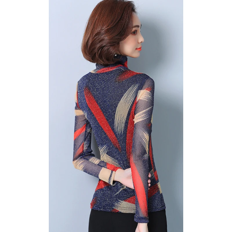 Рубашка с цветочным принтом водолазка блузка Осень 2018 Дамы топы корректирующие