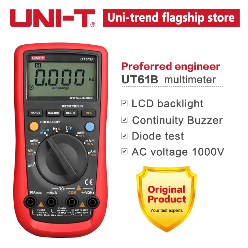 UT61B UNI-T True RMS цифровой мультиметр UT61A UT61B UT61C UT61D UT61E UNI T AC DC Multimetros Конденсатор Транзистор тестер пика данных - Цвет: UT61B