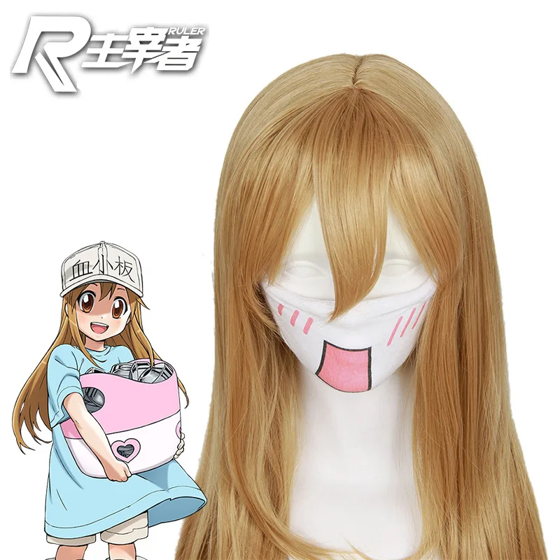 Клетки на работе Hataraku Saibou Platelet косплей парик длинные прямые коричневые и Кепка