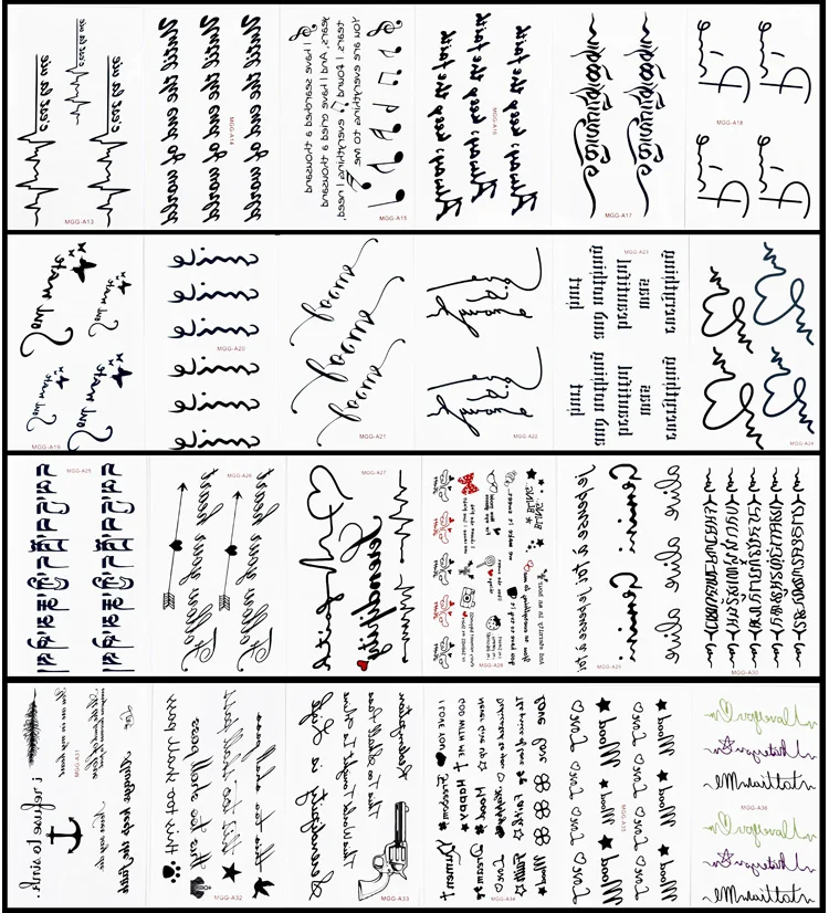 60pcs High Quality Tattoo Sticker Waterproof Letter Words Arabic Pattern Faux Tatouage Body Art Tatuajes Temporales Women Men