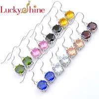 luckyshine round crystal cubic zirconia silver women wedding dangle earrings russia usa new year jewelry