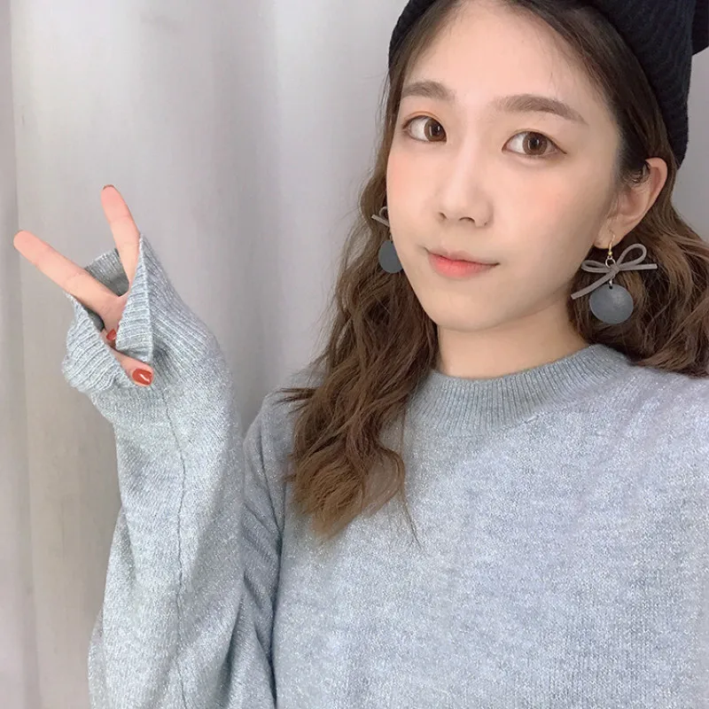 Женские винтажные серьги подвески с коричневым бантом и круглой геометрией