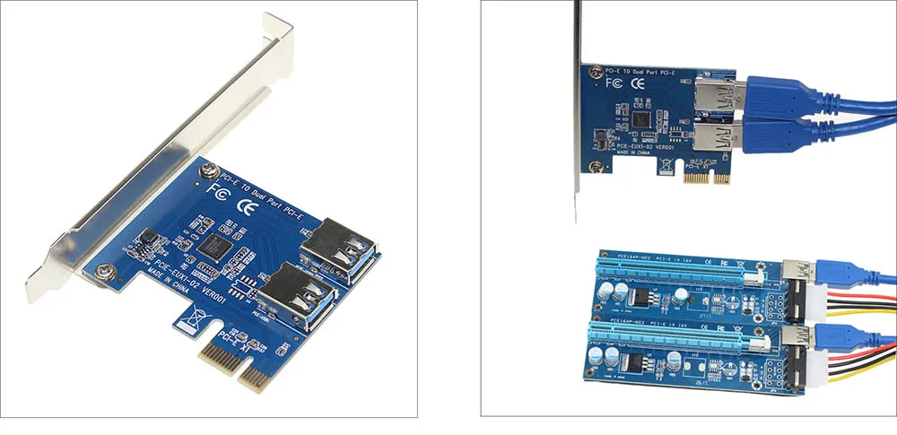 PCIe Riser Card от 1 до 2 PCI-E 1X до PCI-E 16X слот с USB 3,0 кабель питания Майнинг адаптер конвейер для биткоина