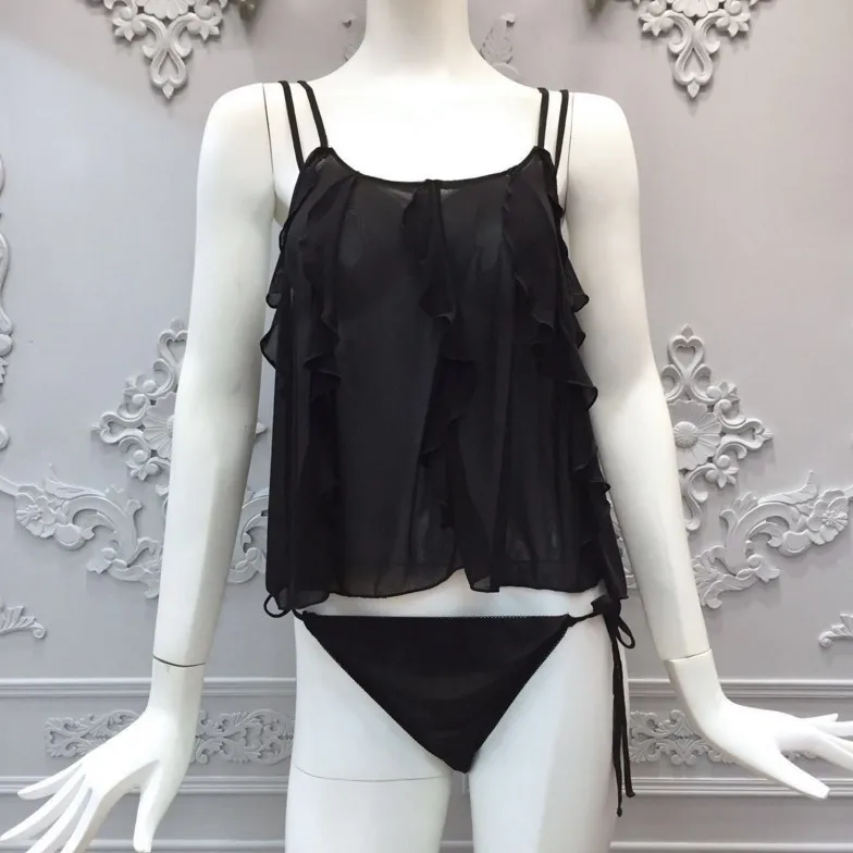 sexy black Сексуальный мусс сетки сна Одежда пижамы кружева ремень спинки женское белье Спагетти ремень молодой девушки розовый черный мягкий удобный - Цвет: sexy black