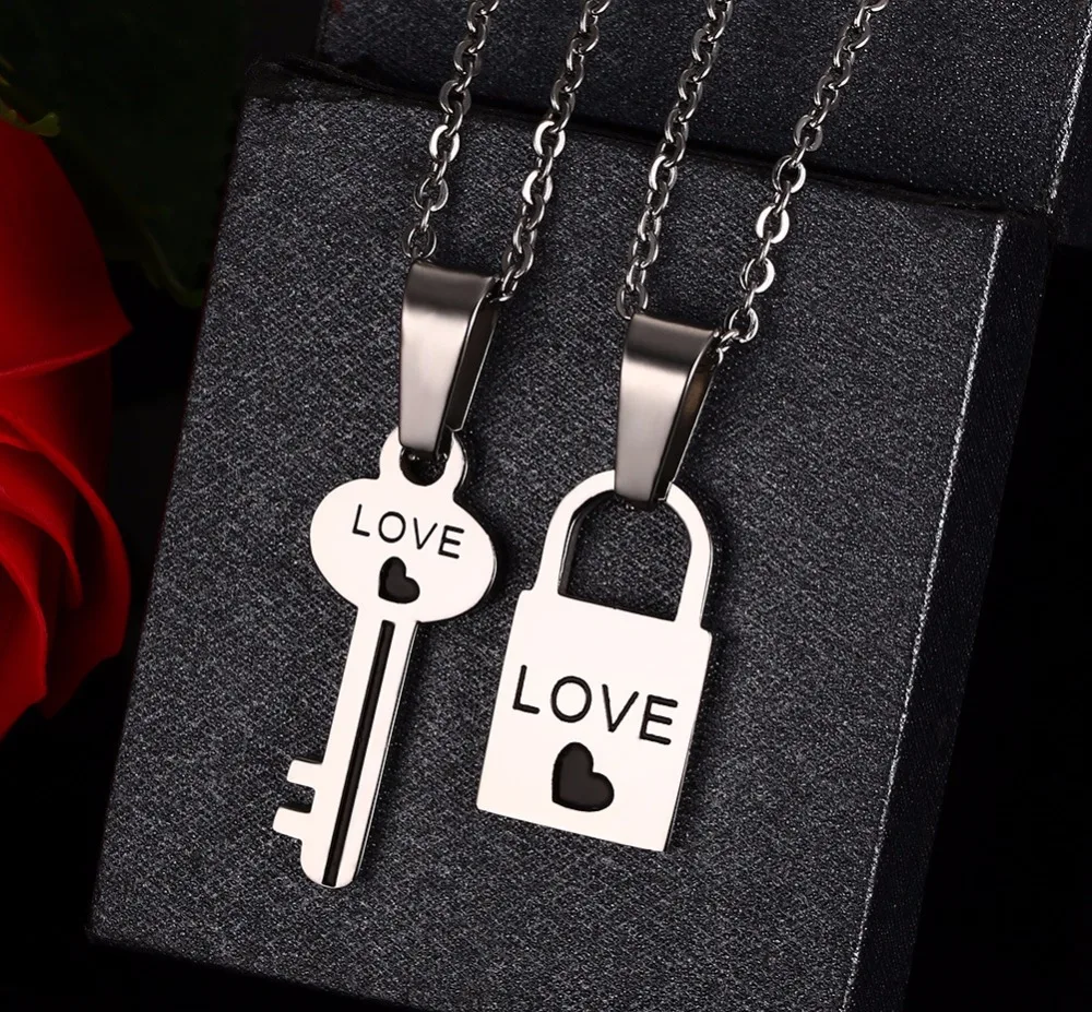 316L Stainless Steel Lock Key Fashion Jewelry Lovers Pendant Necklaces J-CN-053 | Украшения и аксессуары