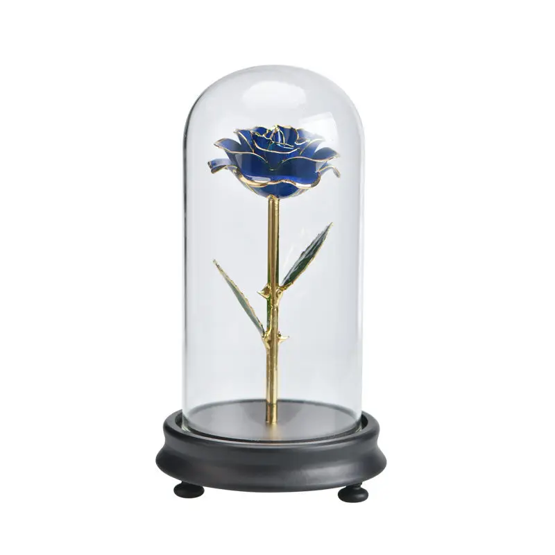 blue rose 24K золото окунутая настоящая Роза в стеклянном куполе красота и чудовище искусственный цветок украшение подарок для свадьбы Рождество День рождения - Цвет: blue rose