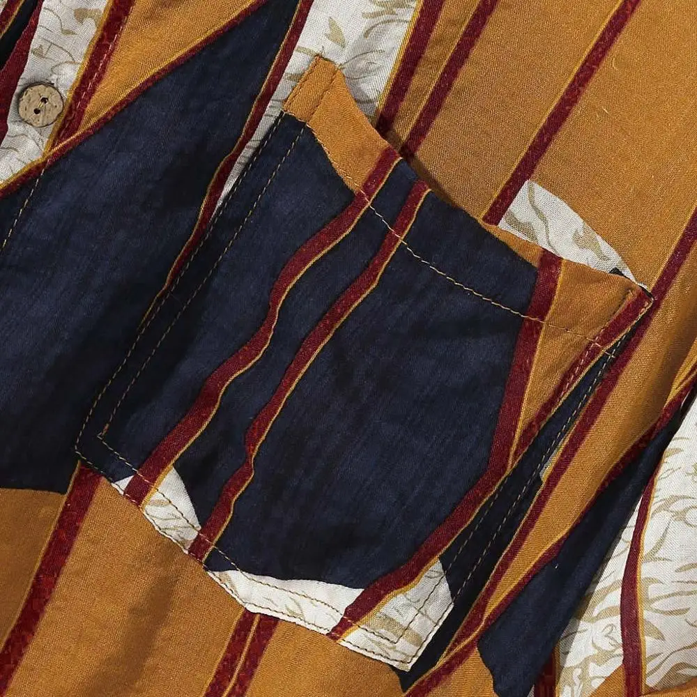 Мужская разноцветная Свободная рубашка с нагрудным карманом и коротким рукавом