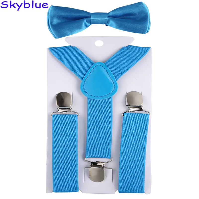 Sky Blue Детские регулируемые эластичные подтяжки с галстуком-бабочкой, ДЕТСКИЕ брекеты для мальчиков и девочек, подтяжки, Детские свадебные галстуки, аксессуары - Цвет: Sky Blue