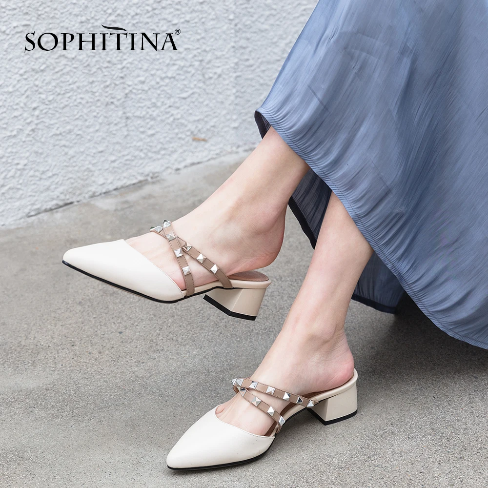 SOPHITINA/босоножки без задника модные женские туфли с заклепками на квадратном