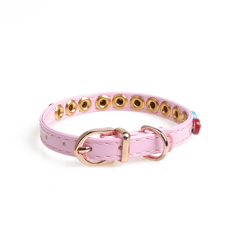 Кожа ошейники для собак и кошек регулируемый ПУ Украшенные стразами воротник Pet