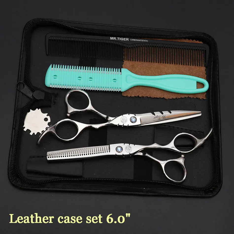 leather case set Япония Сталь 5,5 6,0 Профессиональный Парикмахерские ножницы набор ножниц для парикмахерской стрижки ножницы, ножницы стрижка - Цвет: leather case set