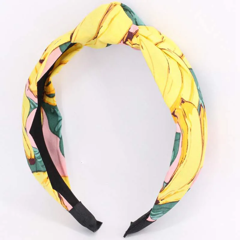 yellow pink hairhoop Женская перекрестная Тюрбан повязка на голову с принтом фруктов Фламинго эластичные повязки для волос летняя широкая шифоновая повязка для волос женский завязанный головной убор - Цвет: yellow pink hairhoop
